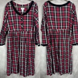 Lanz Of Salzburg Plaid Velvet Trim Flannel Nightgown Dress In Red Size 2X